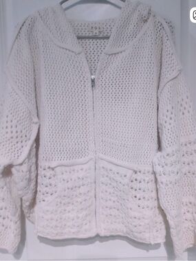 POL Cream Openwork Knit Zip Hoodie